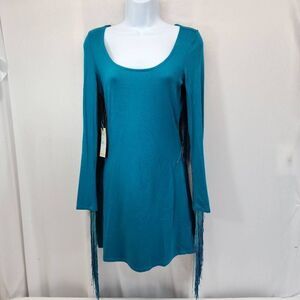 Idyllwind Women's Size XS Queen of The Night Blue Long Sleeve Fringe Dress S